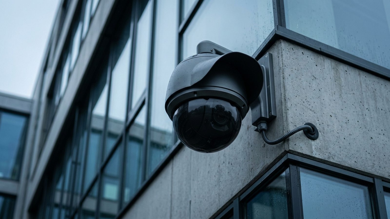 Motorisierte PTZ-Dome-Kamera an einer Gebäudeecke
